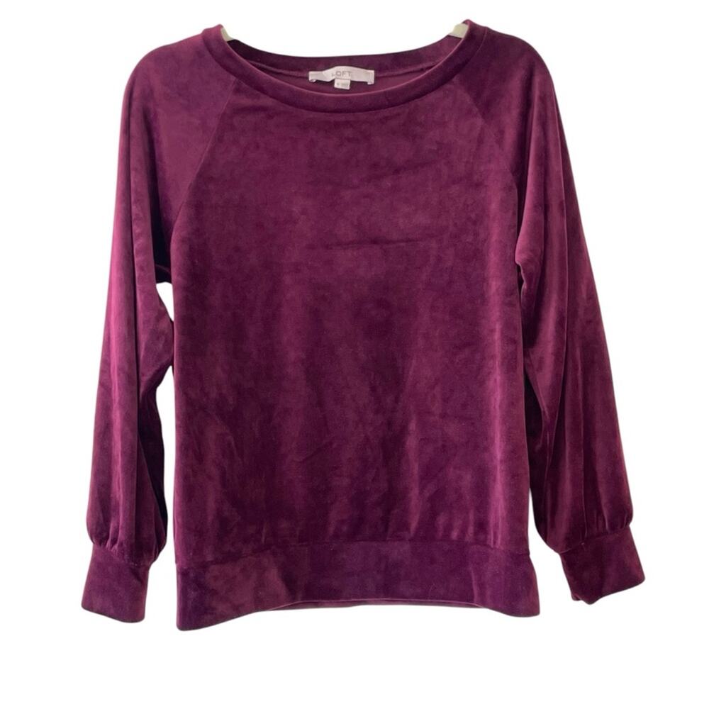 LOFT Velvet Velour Pullover Top | Berry Purple | XS